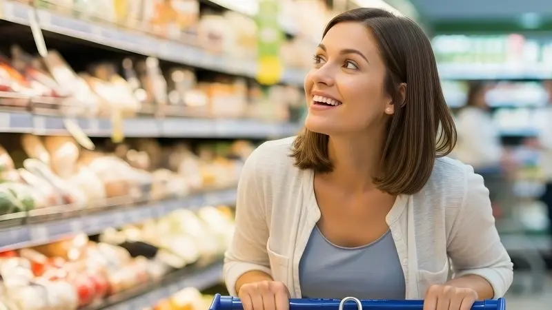 A woman shopping in a grocery store