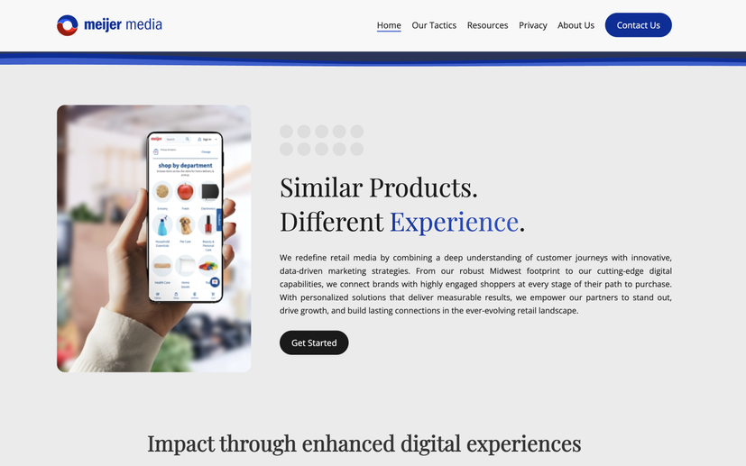 A homepage screenshot of a website for Meijer Media